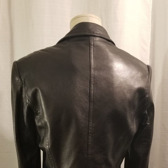 Black Leather Peplum Jacket 34 - Picture 4 of 9